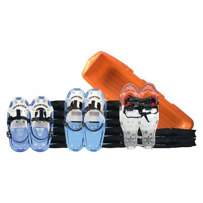 Ensemble de 12 raquettes à neige SNOWTREK® avec traineau pour garderies Ensemble de 12 raquettes à neige SNOWTREK® avec traineau pour garderies